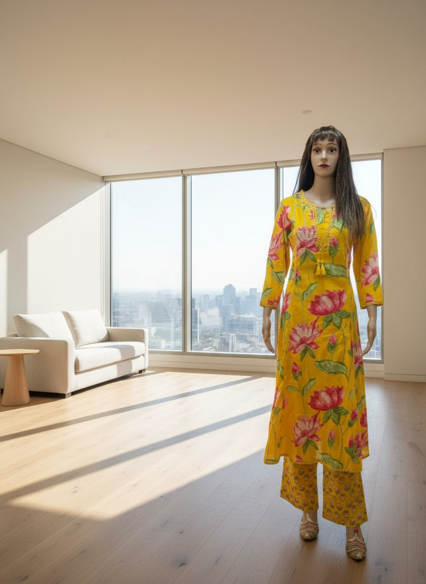Yellow Lotus Kurta Set 7