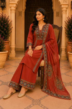Zarmina Rust Heritage Kurta Set