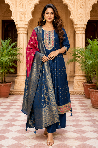 Blue Anarkali Kurta Set