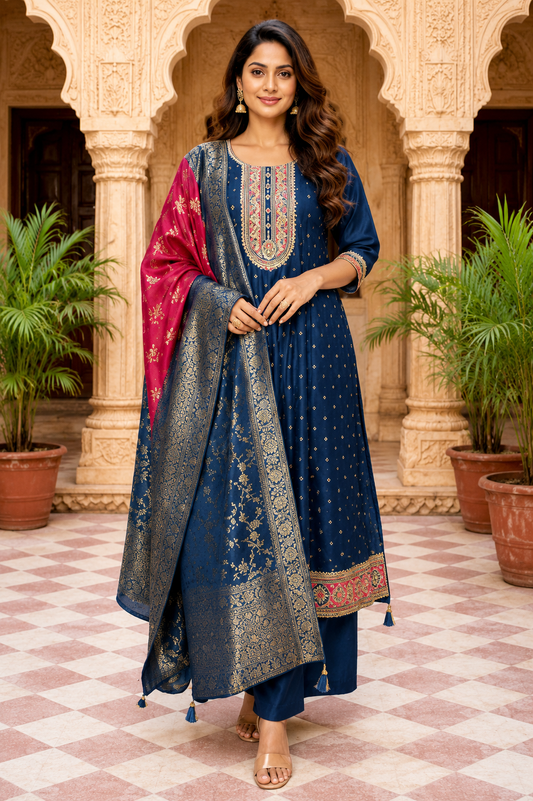 Blue Anarkali Kurta Set