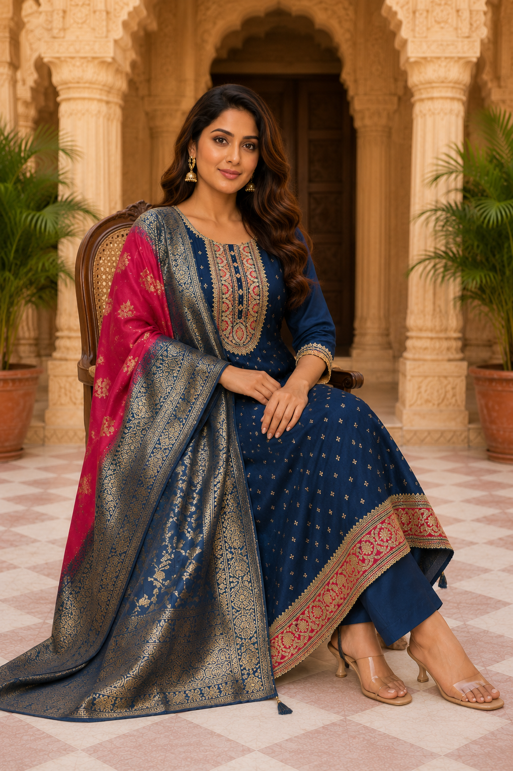 Blue Anarkali Kurta Set