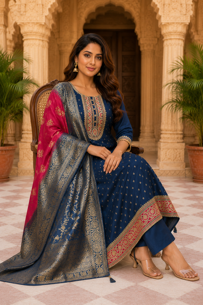 Blue Anarkali Kurta Set