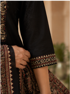Black Ajrakh cotton kurta set