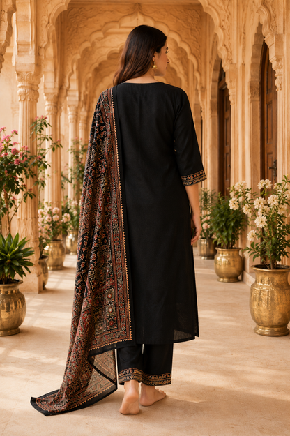 Black Ajrakh cotton kurta set