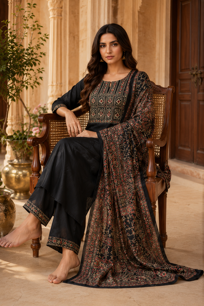 Black Ajrakh cotton kurta set