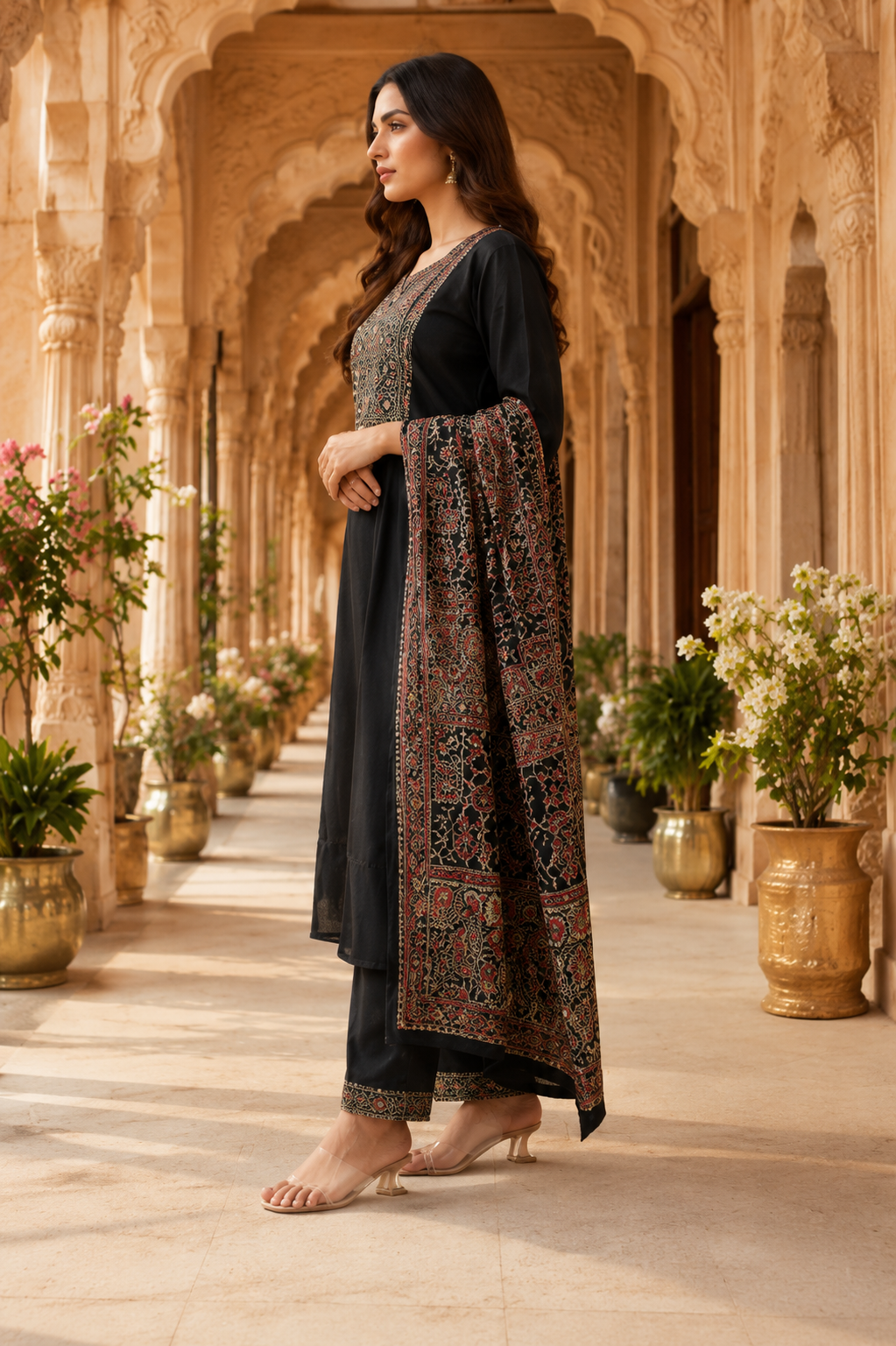 Black Ajrakh cotton kurta set