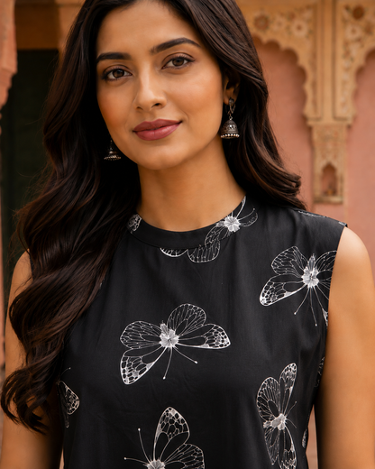 Black Cotton Printed Palazzo Set