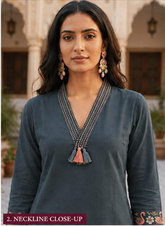 Grey Pure Cotton Embroidered Co-Ord Set
