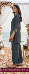 Grey Pure Cotton Embroidered Co-Ord Set