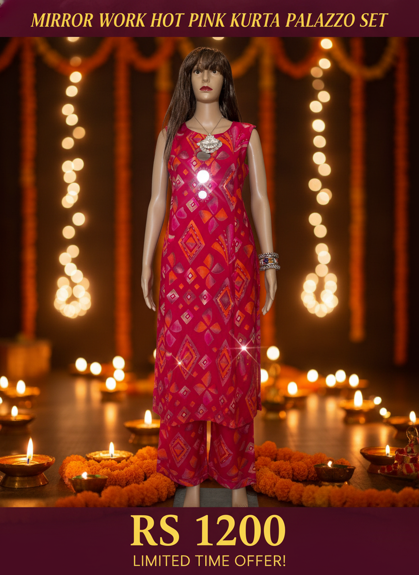 Mirror Work Hot Pink Kurta Palazzo Set Promotional Banner