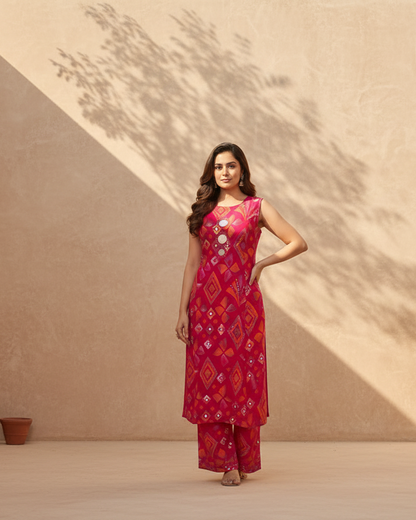 Mirror Work Hot Pink Kurta Palazzo Set Promotional Banner