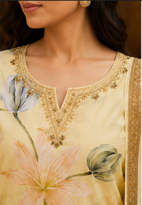 Butter Yellow Printed Cotton Kurta Set