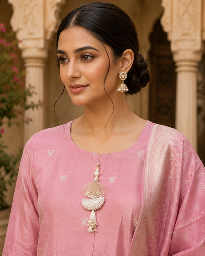 Pink Embroidered Silk Kurta Set