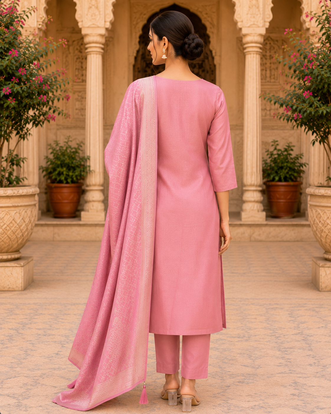 Pink Embroidered Silk Kurta Set