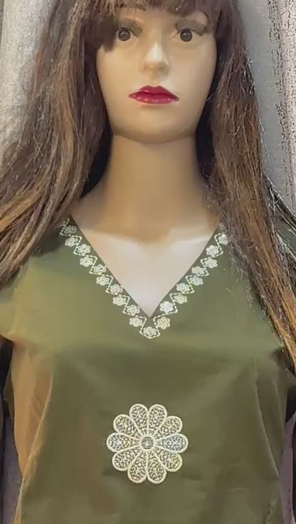 Green Cotton Embroidery Kurta Set Vid