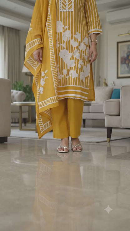 Mango Yellow Cotton Kurta set