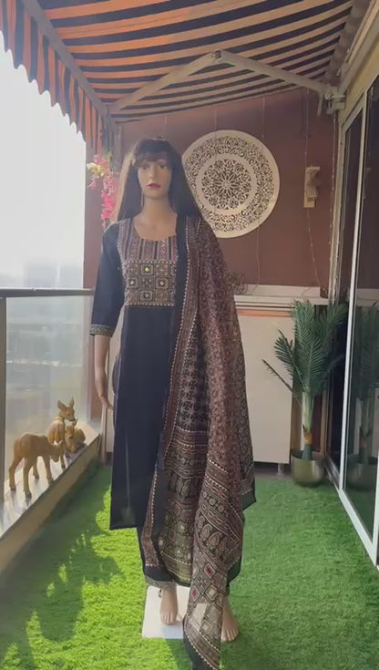 Black cotton kurta set