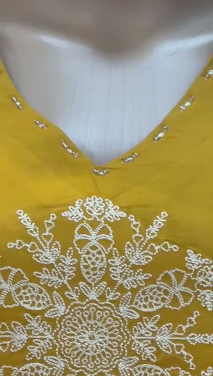 Mustard Print Kurta set vid 2