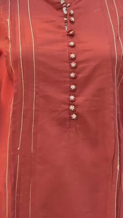 Terracotta Elegance Cotton Kurta Set with Ajrakh Dupatta