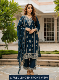 Turquoise Embroidered Cotton Kurta Set