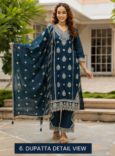 Turquoise Embroidered Cotton Kurta Set